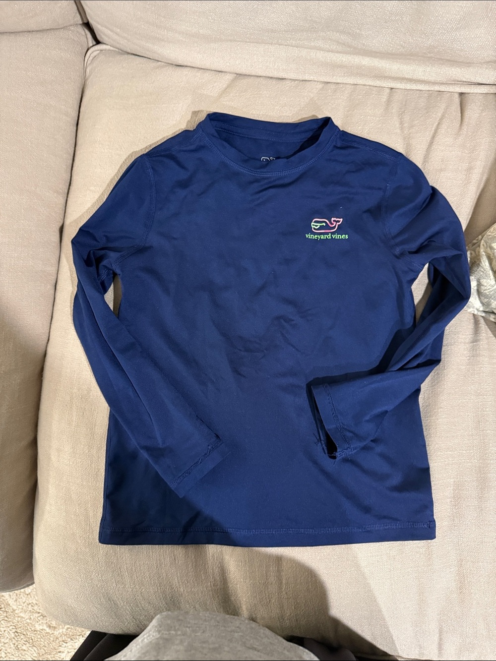 Vineyard Vines Kids Long-Sleeve Rashguard Tee - Navy with Pink & Green Logo